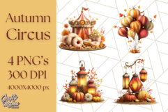Autumn Circus Clipart Carnival Tent Fall PNG, Vintage Circus Product Image 1