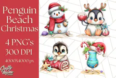 Christmas Penguins The Beach Clipart PNG, Tropical Holiday Product Image 1