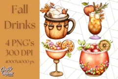Fall Drink Clipart PNG, Cozy Autumn Cocoa and Latte Art Product Image 1