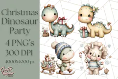 Christmas Dinosaur Party Png, Dino Clipart PNG Product Image 1