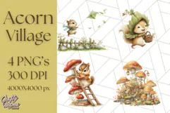 Acorn Village Clipart PNG, Fall Animal Png Product Image 1