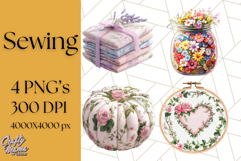 Floral Sewing Clipart PNG Vintage Sewing Elements Needlework Product Image 1