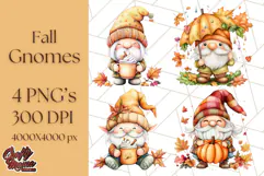 Fall Gnome PNG Clipart, Cute Autumn Gnomes with Pumpkins Product Image 1