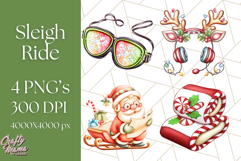 Santa Sleigh Ride Clipart PNG, Flying Reindeer Christmas Art Product Image 1