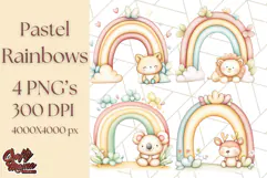 Pastel Plushie Rainbow Clipart PNG, Nursery Baby Animals Png Product Image 1
