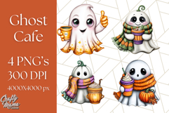 Ghost Café PNG Clipart, Cute Ghost Baristas Halloween Treats Product Image 1