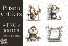 Cute Animals in Jail Clipart PNG, Funny Prisoner Critters Product Image 1