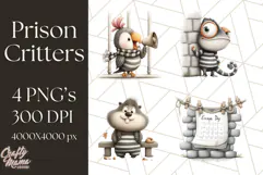 Cute Animals in Jail Clipart PNG, Funny Prisoner Critters Product Image 1