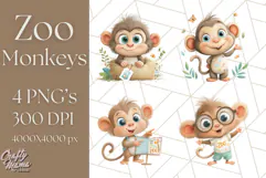 Zoo Monkeys Clipart, Cute Cartoon Jungle Monkeys PNG Product Image 1