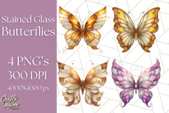 Stained Glass Butterfly PNG Colorful Clipart for Sublimation Product Image 1