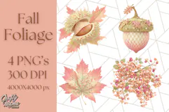 Fall Foliage Clipart PNG, Pink and Green Leaves Product Image 1