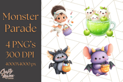 Halloween Costume Parade Clipart PNG with Monsters Clip Art Product Image 1