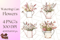 Watering Can Flowers PNG, Rustic Floral Watercolor Clipart Product Image 1