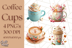 Pastel Coffee Mug Clipart PNG, Latte Iced Coffee Tea Cups Product Image 1