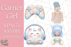 Pastel Gamer Girl Clipart PNG, Kawaii Gaming Elements Product Image 1