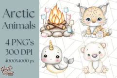 Cute Arctic Animal Clipart PNG, Cute Winter Animals Png Product Image 1