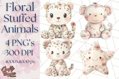 Pink Floral Stuffed Animal Clipart PNG, Cute Stuffed Animals Product Image 1