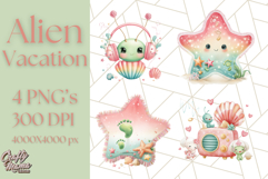 Alien Vacation Clipart PNG, Cute Summer Galaxy Art Clip Art Product Image 1