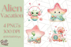 Alien Vacation Clipart PNG, Cute Summer Galaxy Art Clip Art Product Image 1
