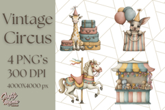 Vintage Carnival Animals Clipart PNG, Retro Circus Elements Product Image 1