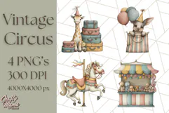 Vintage Carnival Animals Clipart PNG, Retro Circus Elements Product Image 1