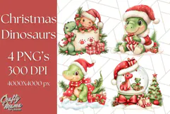 Christmas Dinosaur PNG Clipart, Cute Dino Holiday Art Png Product Image 1