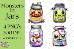 Halloween Monster Clipart PNG, Monsters in Jars, Spooky Png Product Image 1