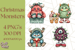 Christmas Monster Clipart, Funny Holiday Creature PNG Art Product Image 1