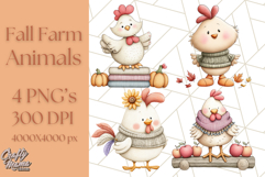 Fall Farm Animal Clipart, Autumn Barnyard PNG Illustrations Product Image 1