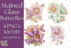 Stained Glass Butterfly and Sunflower PNG Clipart Product Image 1