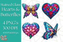 Stained Glass Hearts and Butterflies Clipart PNG Product Image 1