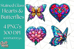 Stained Glass Hearts and Butterflies Clipart PNG Product Image 1