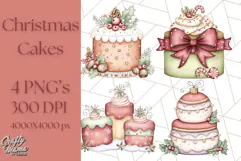 Christmas Cake Clipart PNG, Cottagecore Holiday Desserts Product Image 1