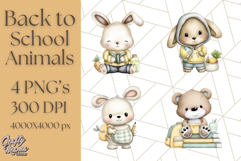 Cute Back to School Animals PNG Clipart with Books &amp; Bags Product Image 1