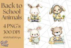 Cute Back to School Animals PNG Clipart with Books & Bags Product Image 1