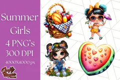 Chibi Summer Girls Clipart PNG, Bright Kawaii Summer Art Product Image 1