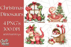 Christmas Dinosaur PNG Clipart, Cute Dino Holiday Art Png Product Image 1