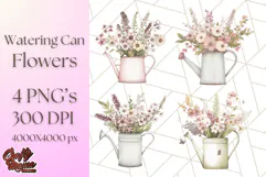 Watering Can Flowers PNG, Rustic Floral Watercolor Clipart Product Image 1