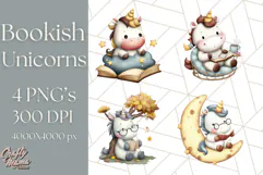 Magical Bookish Unicorn PNG Clipart Reading Books & Stories Product Image 1