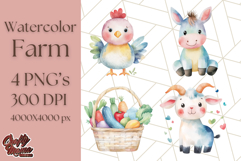 Watercolor Farm Animals PNG Clipart, Baby Nursery Decor Png Product Image 1