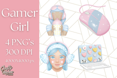 Pastel Gamer Girl Clipart PNG, Kawaii Gaming Elements Product Image 1