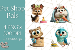 Pet Shop Clipart, Cute Big Eyed Animals, Kawaii Pets PNG Product Image 1