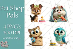 Pet Shop Clipart, Cute Big Eyed Animals, Kawaii Pets PNG Product Image 1