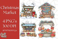 Cozy Christmas Market Stall Clipart PNG, Holiday Art Png Product Image 1