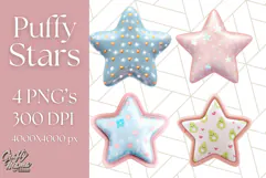 Cute Puffy Star Clipart PNG, 3D Glossy Pastel Stars Clip Art Product Image 1