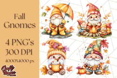 Fall Gnome PNG Clipart, Cute Autumn Gnomes with Pumpkins Product Image 1