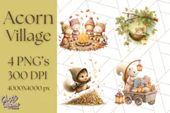 Acorn Village Clipart PNG, Fall Animal Png Product Image 1