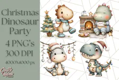 Christmas Dinosaur Party Png, Dino Clipart PNG Product Image 1