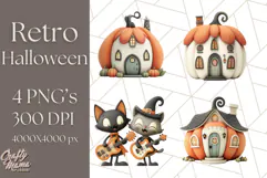 Retro Halloween Clipart Vintage PNG Graphics, 50s Holiday Product Image 1