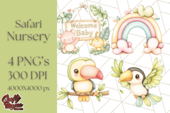 Pastel Safari Jungle Baby Animals PNG Clipart, Nursery Product Image 1